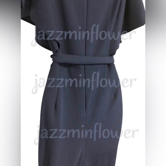 DKNY dark navy blue flutter‎ sleeve belted jumpsuit size 4 new - Picture 10 of 13